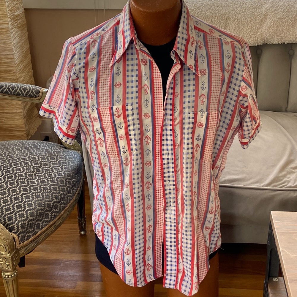 Vintage men’s red and blue anchor shirt